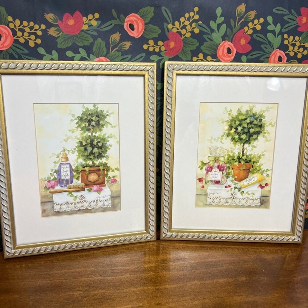 Vintage Gold Framed Set Annie Lapoint Boxwood Topiary Prints Cottagecore